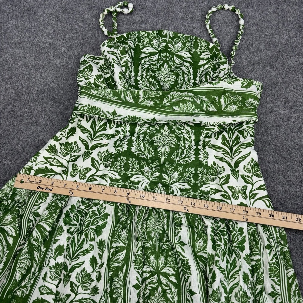 Farm Rio Midi Dress Womens Large Green Delicate Tapestry 100% Linen Strappy NWT - Picture 5 of 10